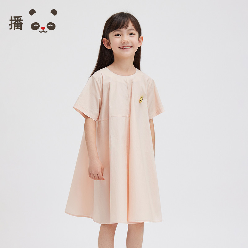 播broadcute童装连衣裙2024夏季新款女童简约圆领裙子KGR2L973
