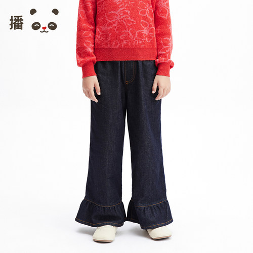 broadcute童装女童荷叶边牛仔裤