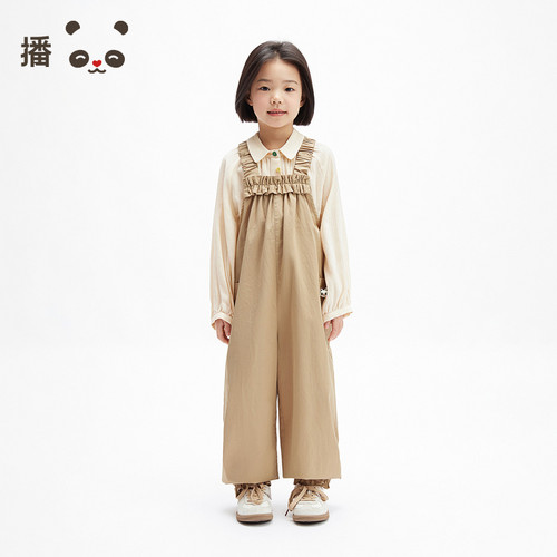 播broadcute童装儿童裤子女童花苞背带裤薄直筒宽松纯棉长裤春夏 - 封面