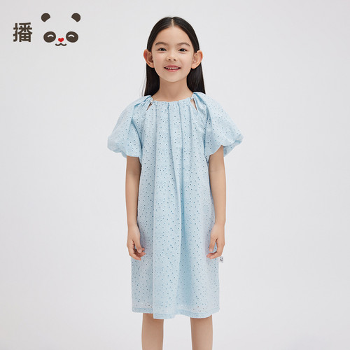 broadcute童装女童连衣裙泡泡袖