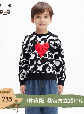 播broadcute童装2025春新款男女童上衣熊猫印花毛衫KES1SD0262