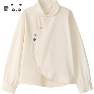 播broadcute童装文艺风娃娃领撞色原创纽扣长袖衬衫KGR3CD0204