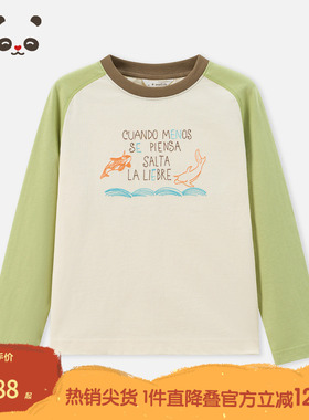 播broadcute2025春新品海岛奇兵图案100%棉长T恤男女童KES1YD0261