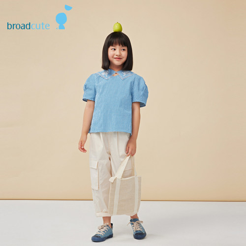 播broadcute童装 夏季新品大翻领花式上衣短袖T恤女童