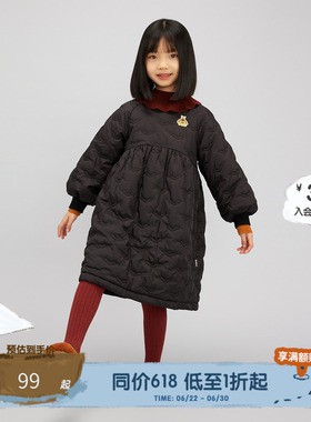 播broadcute童装连衣裙秋冬新品宽松女童保暖中长款裙子KGQ3L489