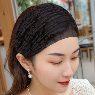复古秋冬遮白发碎发头巾女蕾丝头顶宽边发带遮盖头饰头套洗脸发箍