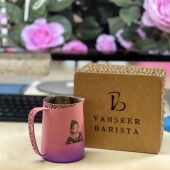 VB450ml拉花缸个性 化定制激光文字图案雕刻咖啡打奶缸奶泡杯