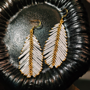 甜甜手作进口米珠羽毛流苏耳饰梦羽系列