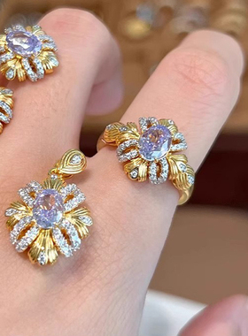 2024年新款高级感紫荆缎带锆石戒指轻奢气质复古高贵优雅爆款项链