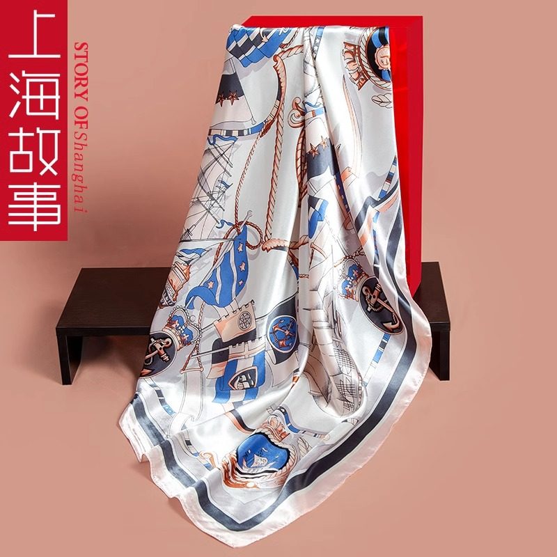 上海故事丝巾女2025新款系脖高级感大方巾仿真丝送妈妈款披肩围巾