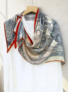 上海故事三角巾披肩秋冬丝毛人字纹丝巾155*95cm护颈围巾百搭女款