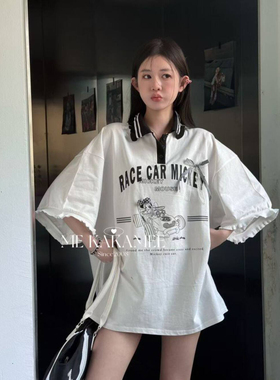 ME KAKAMEE2025新品卡通米字母polo领大版休闲上衣短袖T恤s3035