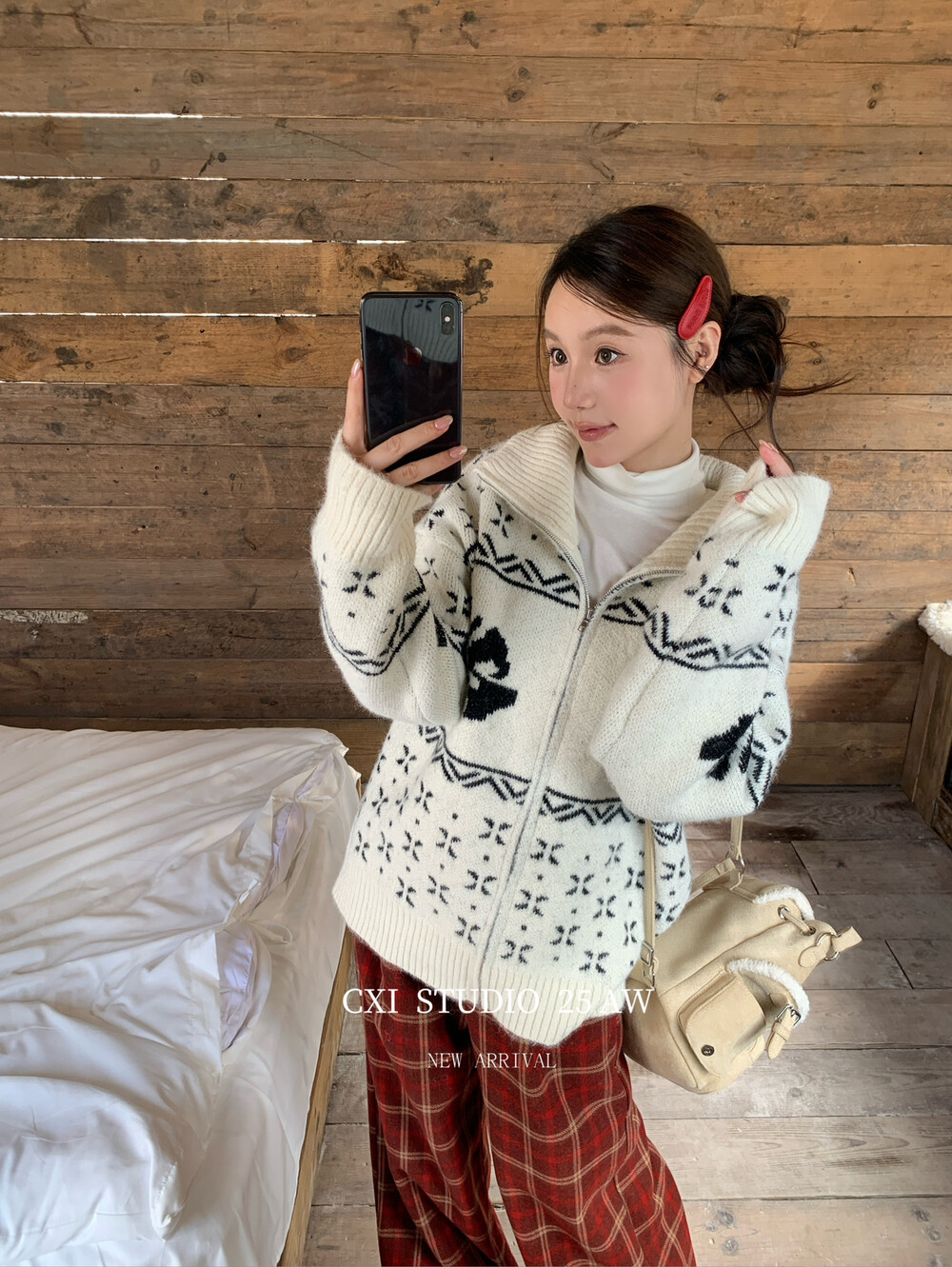 CXI冬新款慵懒感圣诞毛衣复古费尔岛提花针织开衫加厚毛衣61925