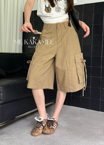 ME KAKAMEE夏新品工装裤口袋设计显瘦七分裤牛仔裤 配发夹0883