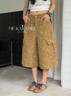 ME KAKAMEE夏新品复古小碎花设计感七分牛仔裤女休闲百搭C0808