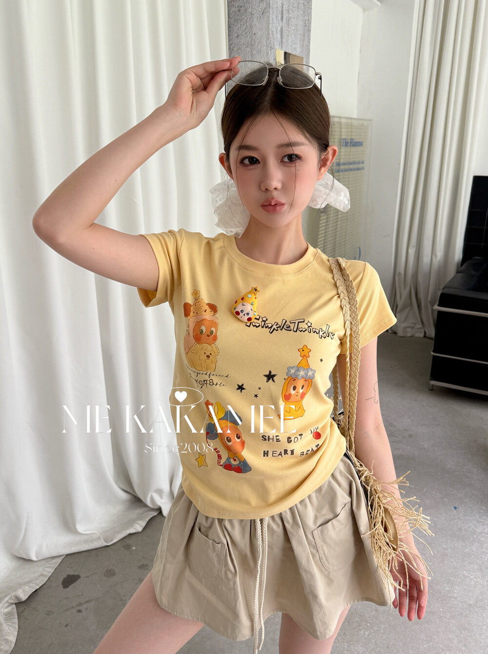 ME KAKAMEE夏新品卡通立体彩喷小版短袖T恤女配可拆星星人S5155