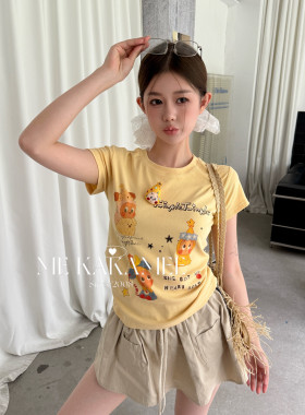 ME KAKAMEE夏新品卡通立体彩喷小版短袖T恤女配可拆星星人S5155