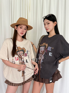 ME KAKAMEE新品复古草帽立体抽绳贝蒂小姐宽松大版短袖T恤S5073