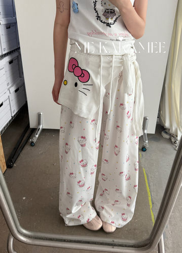 ME KAKAMEE夏新品韩系慵懒满印KT配针织屁帘宽松百搭休闲裤A3539