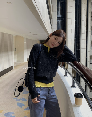 MZI STUDIO极简韩款小花刺绣圆领钮扣柔软开衫毛衣外套女A80301