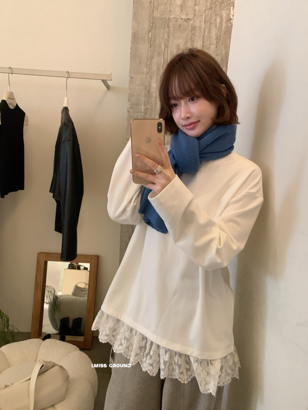 IMISS冬新款加厚抓绒磨毛花边打底衫长袖T恤女韩版时尚H70819