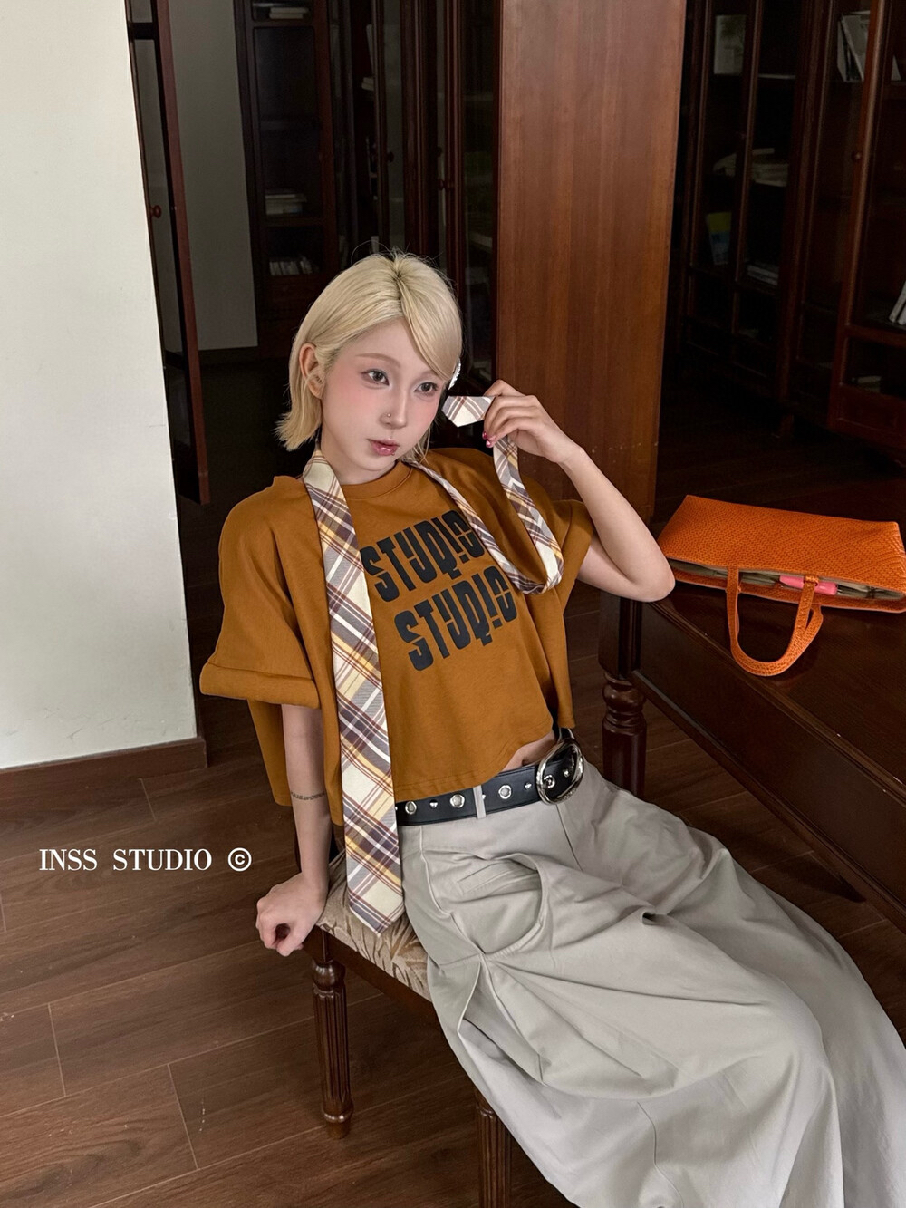INSS夏季新款设计感厚版胶印花袖口手塞棉短款个性短袖T恤22562