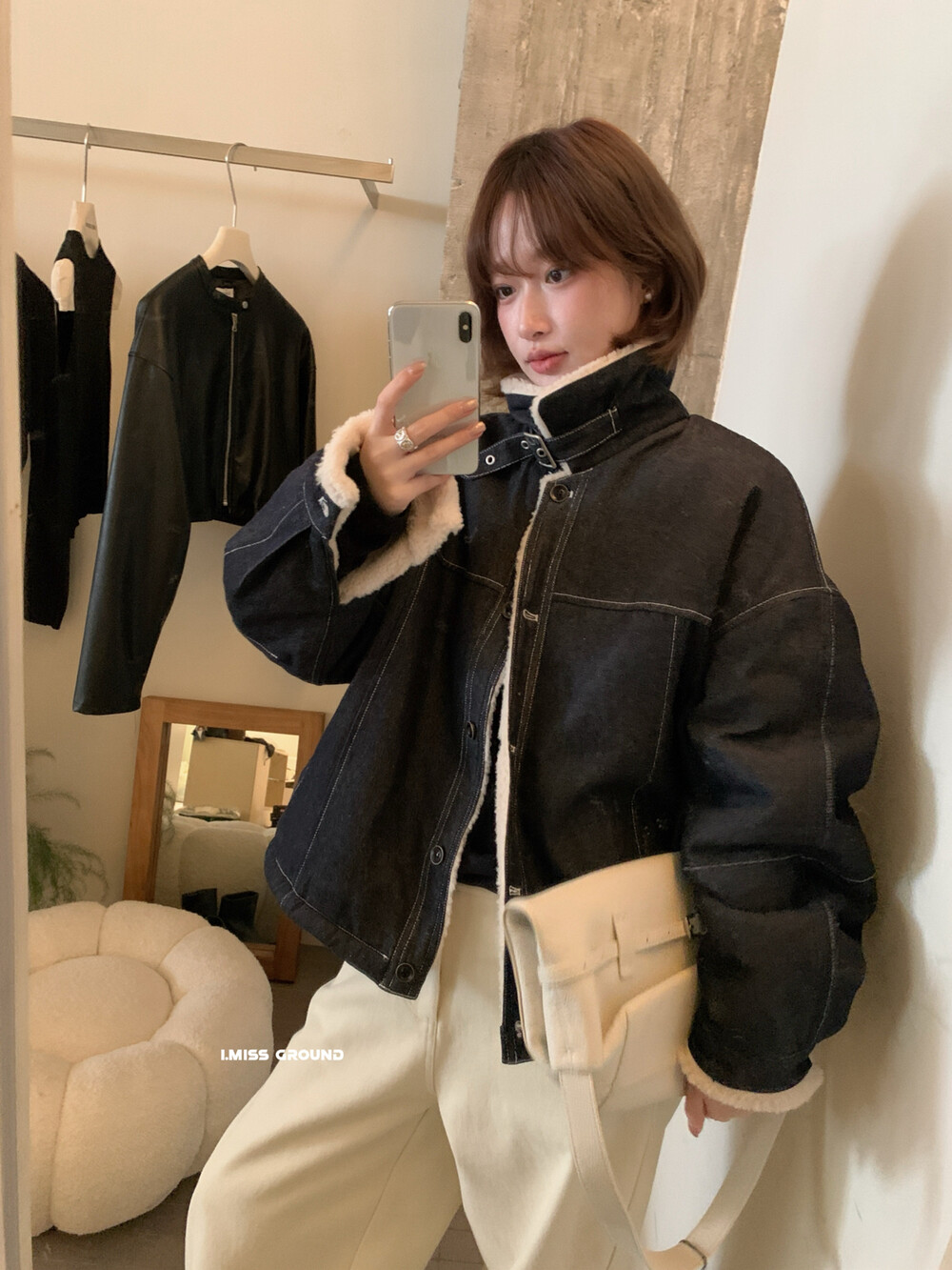 IMISS冬季新款韩系百搭复古翻领加厚加绒牛仔外套上衣休闲女80836