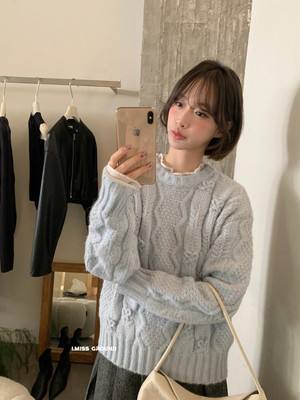 IMISS韩标！冬新款韩版甜美可爱蝴蝶结圆领加厚保暖毛衣H991333