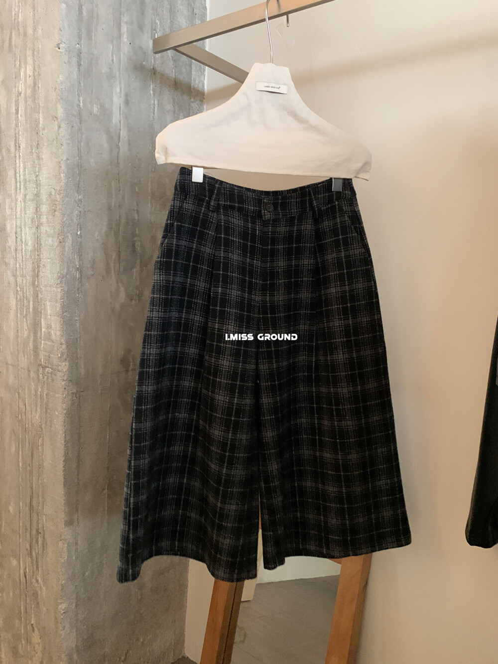 IMISS冬季新款美式复古韩版复古格子百搭休闲裤阔腿裤女H80803