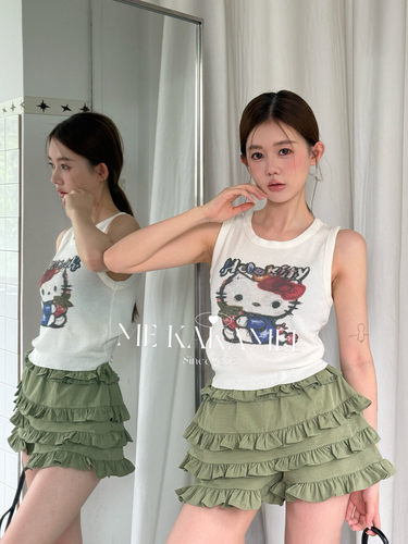 ME KAKAMEE夏新品韩系KT猫休闲上衣提花针织高弹女背心A3525