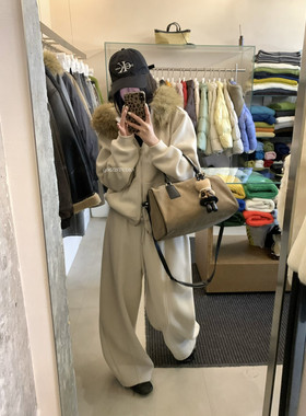 MZI冬款韩系毛领加绒连帽卫衣外套弯刀松紧抽绳休闲裤套装111269