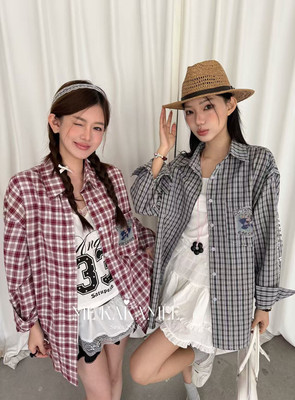 ME KAKAMEE春新品喷画字母米奇设计感格纹大版休闲衬衫8828