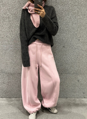 大東2025新款双腰头抽绳脚口两穿纯色加绒休闲百搭加厚卫裤2100