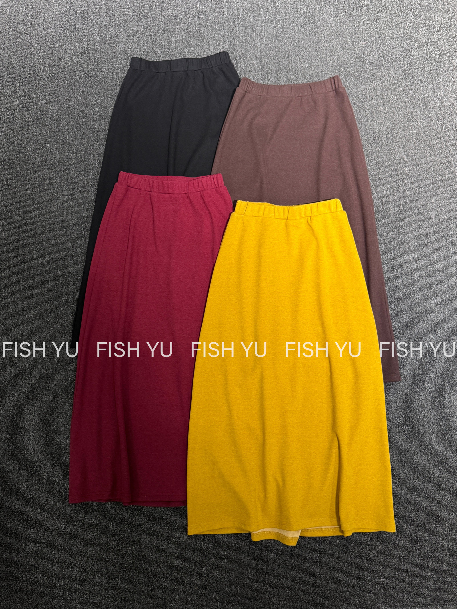 FISH YU冬新款韩版休闲垂感纯色半身裙松紧腰中长裙女626652