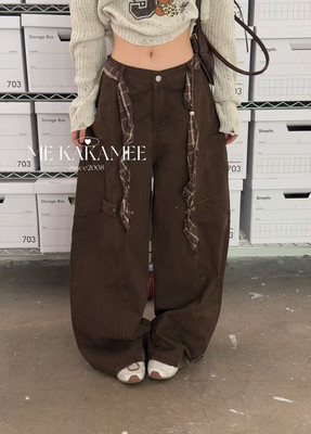 ME KAKAMEE秋新品美式口袋设计洗水牛仔裤工装裤长裤 配腰带C0523