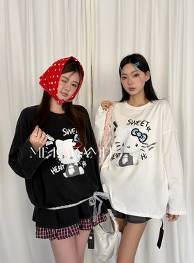 ME KAKAMEE春新品设计KT喷画魔术贴重工水洗圆领大版长袖T恤S3795