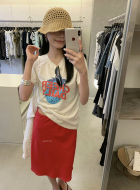 MZI STUDIO日志韩调蓝草莓撞色字母印花宽松舒适短袖T恤13333