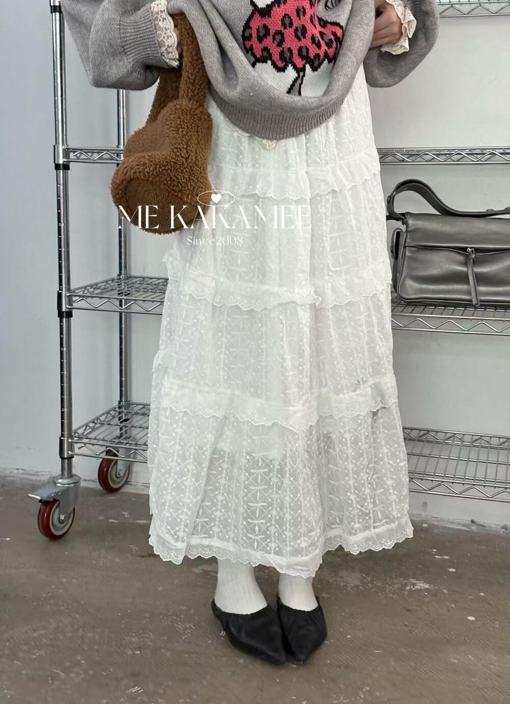 ME KAKAMEE冬新品内里加绒韩系气质蕾丝显瘦百搭长裙半身裙873