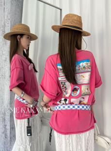 KAKAMEE春季 T恤中长款 新品 短袖 上衣9101 卡通米奇喷画洗水大版