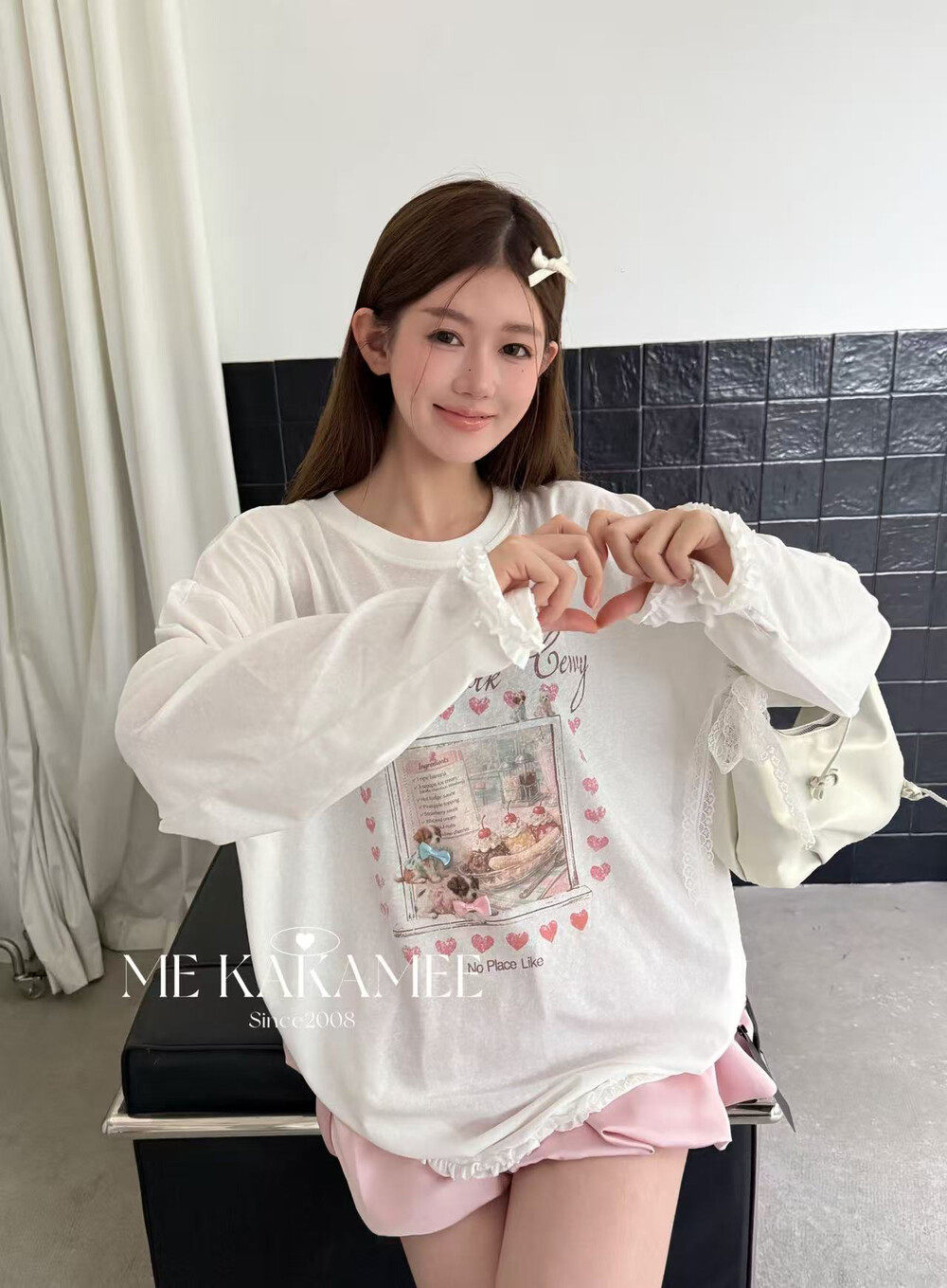 ME KAKAMEE夏新品喷画蛋糕小狗雪花棉防晒大版长袖T恤女大版9399
