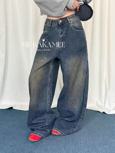 ME KAKAMEE秋新品口袋刺绣火柴人设计感小弯刀牛仔裤C0957