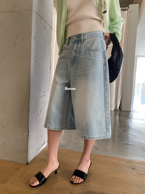 IMISS早春新款韩版时尚双工艺洗水中裤牛仔短裤显瘦裤子女 R6063