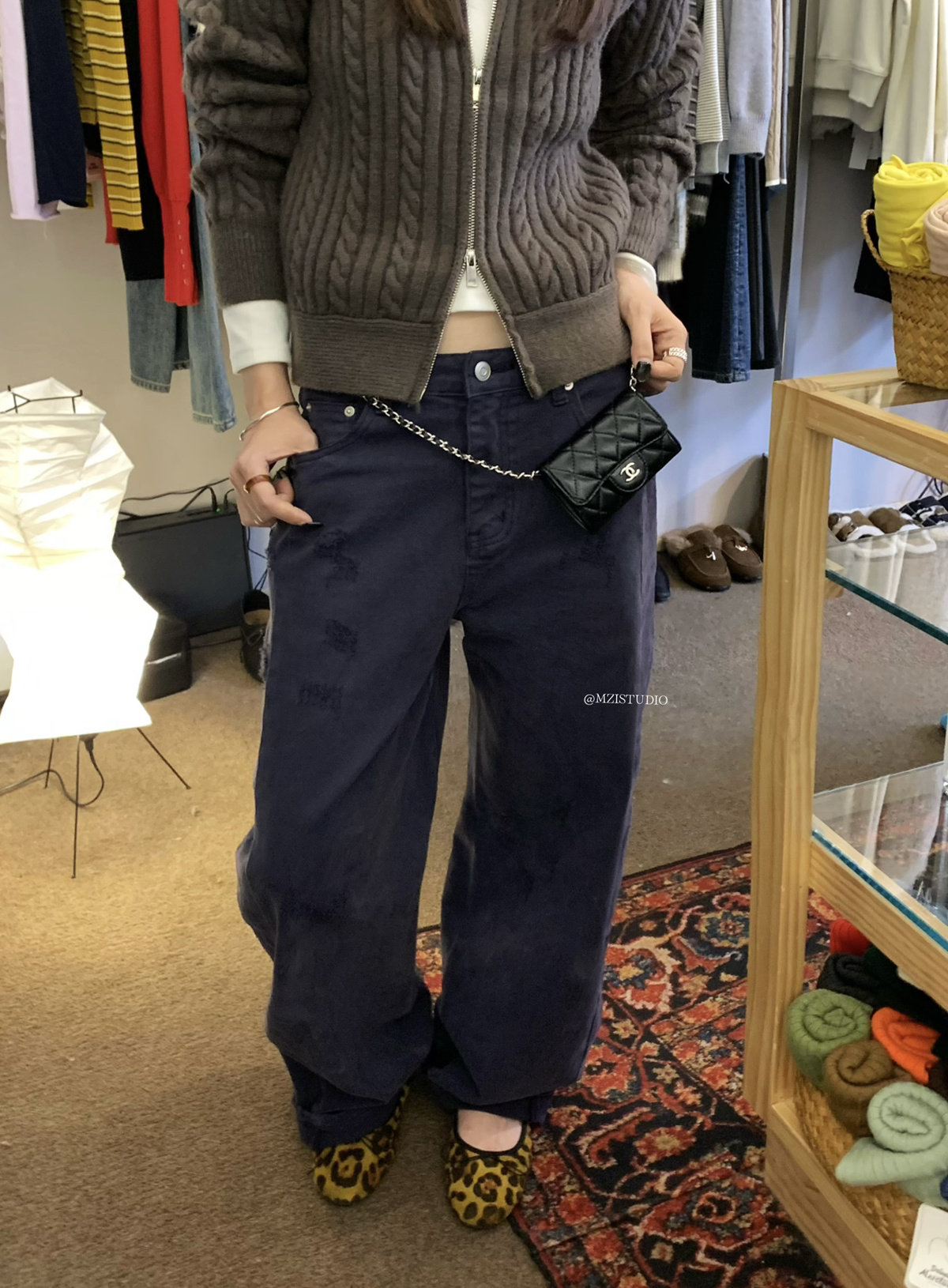 MZI STUDIO秋季韩版棉感小众色系中腰街头感酷帅百搭牛仔裤A10560