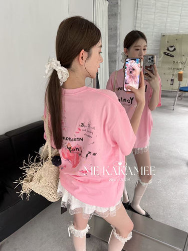 ME KAKAMEE夏新品设计感后背彩绘爱心字母大版短袖T恤宽松9263