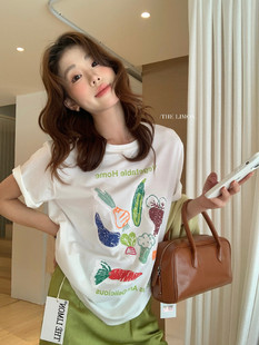 The lemon夏季新款休闲氧气蔬菜T恤宽松正肩圆领短袖T恤10335