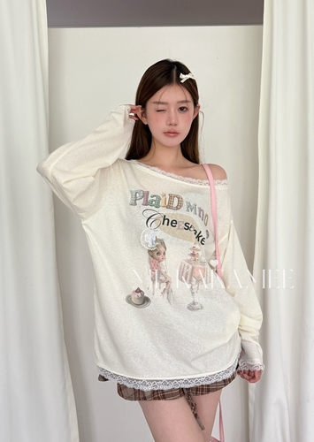 ME KAKAMEE夏新品芭比娃娃彩喷立体蕾丝拼接条纹斜肩防晒衫S5370