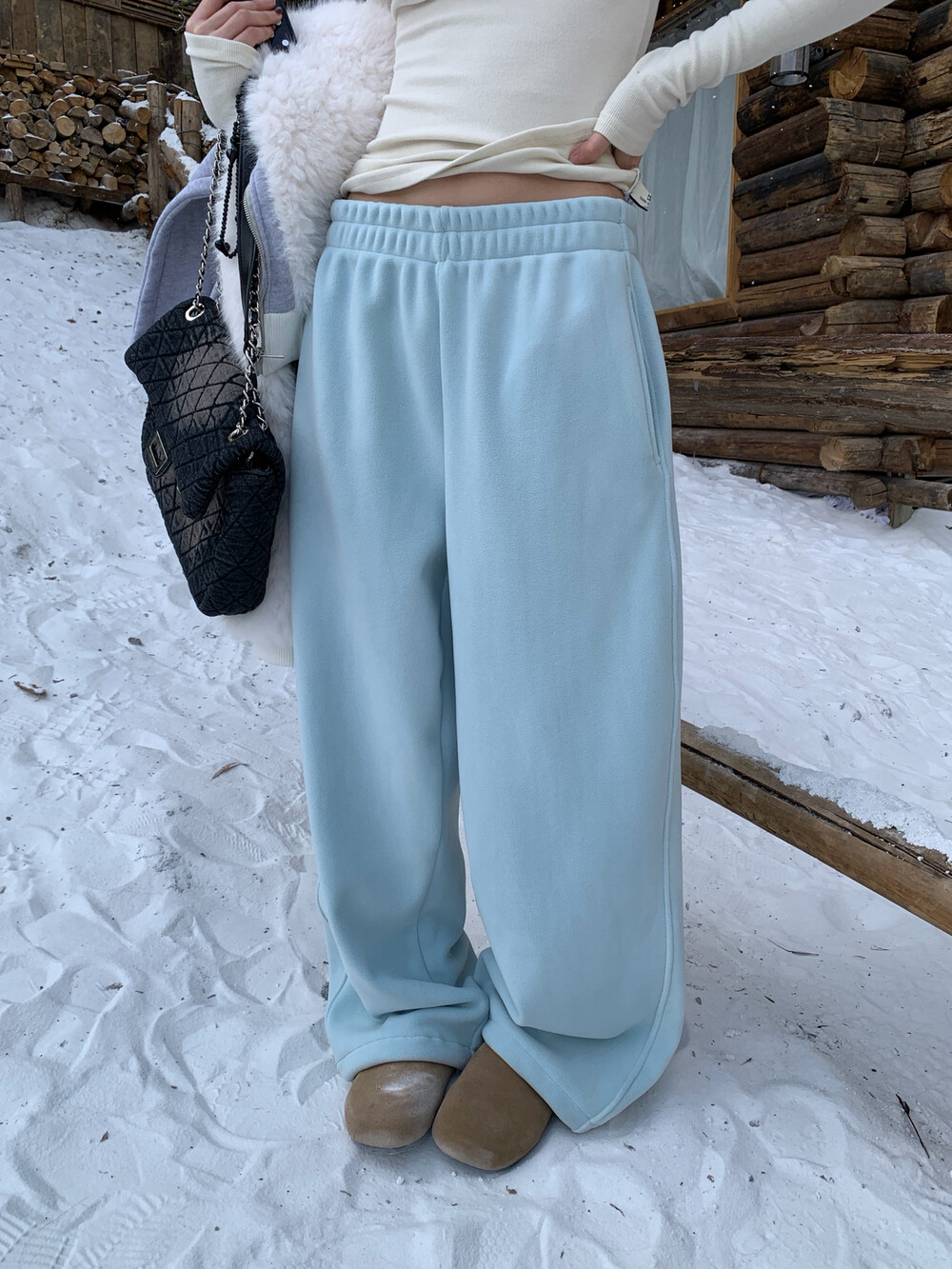 DMW冬纯色净版松紧腰宽松双面摇粒绒加厚运动百搭休闲裤卫裤16028