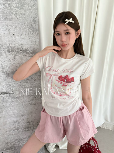 ME KAKAMEE夏新品甜美蛋糕彩喷小版高弹力百搭显瘦短袖T恤S5183