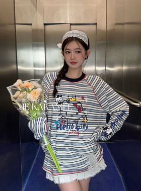 ME KAKAMEE春新品明线设计感喷画KT长袖T恤大版休闲上衣9083