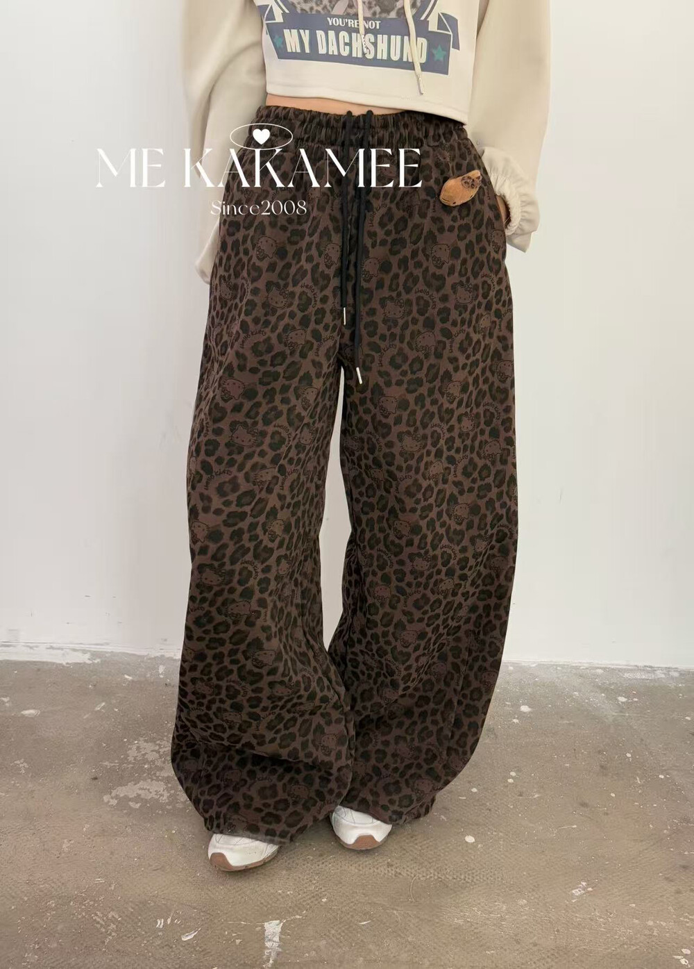KAKAMEE冬新品美式豹纹立体黑皮KT加厚婴儿绒显瘦百搭休闲裤A2966